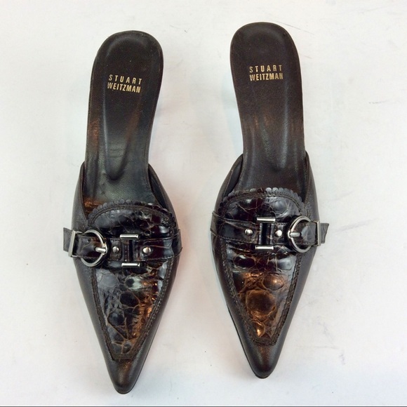 Stuart Weitzman Brown Leather Open Back Sandal - Picture 3 of 7